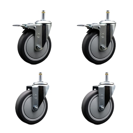 Service Caster 5'' Thermo Rubber Swivel 7/16'' Stem Caster Set 2 Total Lock Brake, 4PK SCC-GRTTL20S514-TPRB-716138-2-S-2